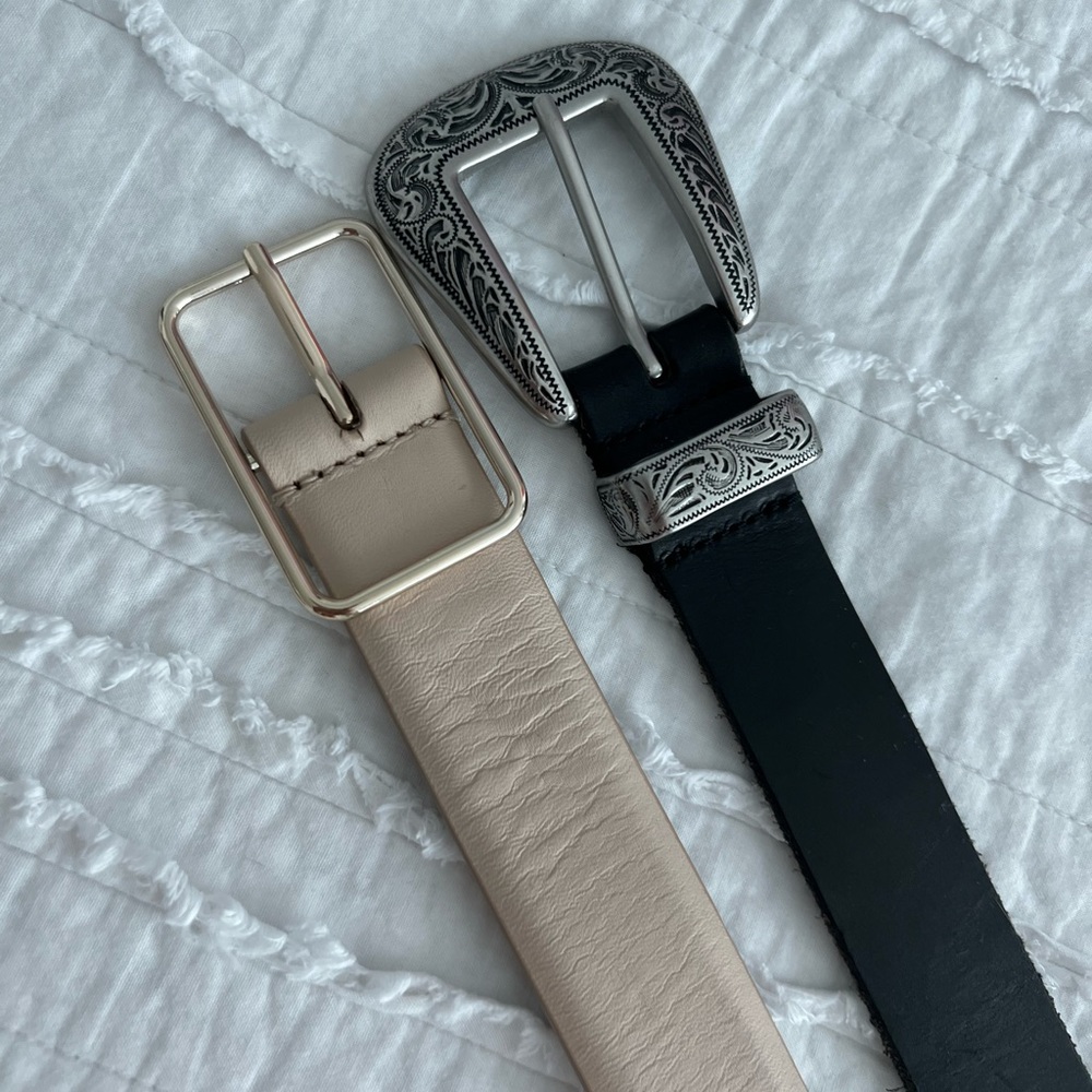 set of black and taupe belts